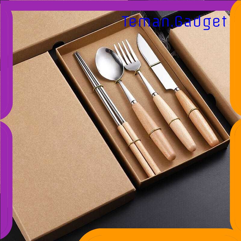 TG - DPR BearPaw Set Perlengkapan Makan Sendok Garpu Pisau Sumpit Wooden Handle - KA2020