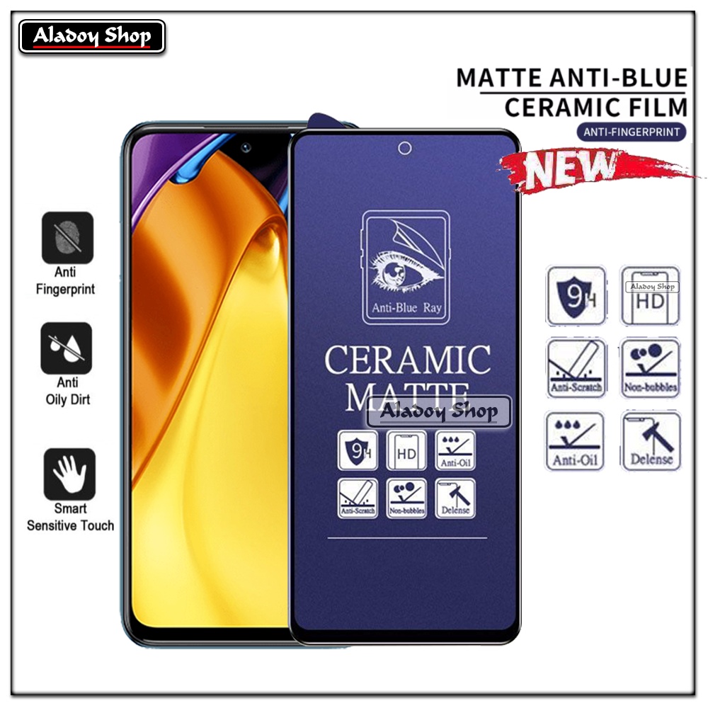 PAKET 3IN1 Anti Gores Blue Matte Anti Glare Xiaomi Poco M3 Pro 5G + Tempered Glass Camera dan Skin Carbon