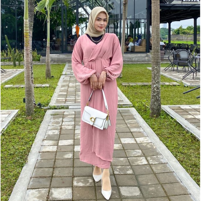 (RPA) GAMIS MIDI EMIRA DRESS ATASAN WANITA CRINCLE AIRFLOW