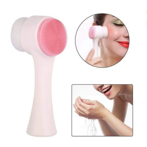 Sikat Pembersih Cuci Muka 2 Sisi Facial Brush 2in1 Sikat Pijat AB15  Wajah Silicone Brush