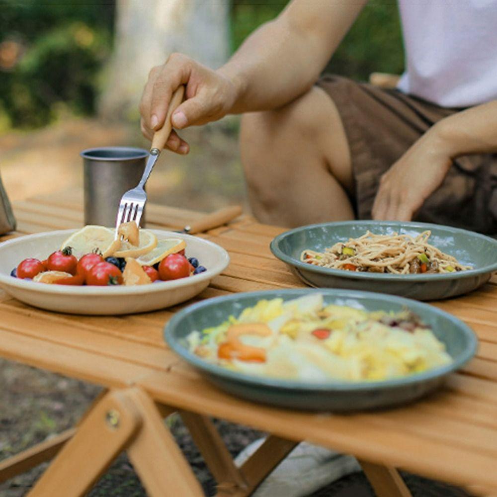 Piring Makan Camping Agustinina Peralatan Perlengkapan Berkemah Wadah Makanan Enamel Bulat Kapasitas Besar