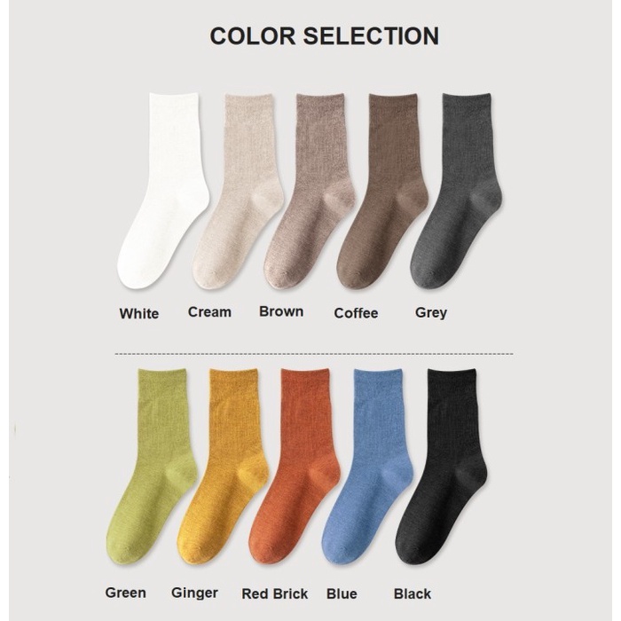 Kaos Kaki Wanita Simple Solid Colour Japanese style Socks