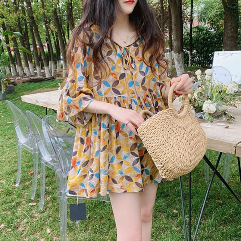 5078 Pakaian baju blus blouse kemeja lengan pendek ada karet bahan linen adem lembut ringan simpel e