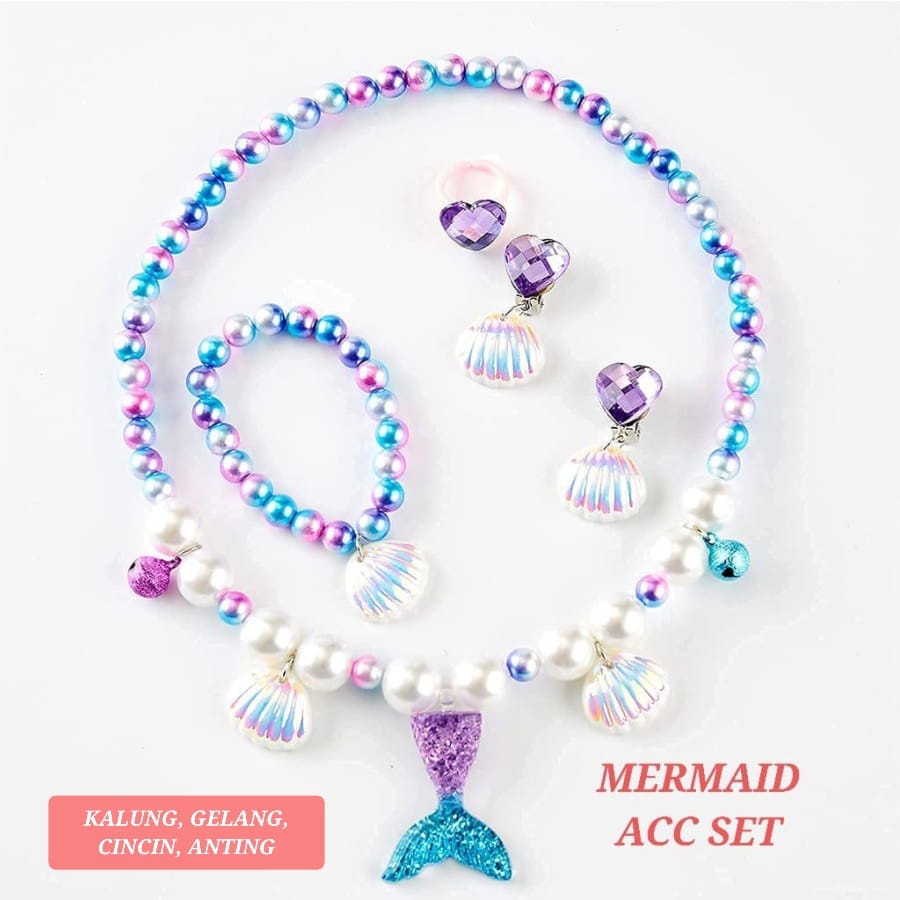 MERMAID ACC SET AKSESORIS PRINCESS MAINAN ANAK CEWEK CINCIN KALUNG GELANG ANTING KOREA IMPOR