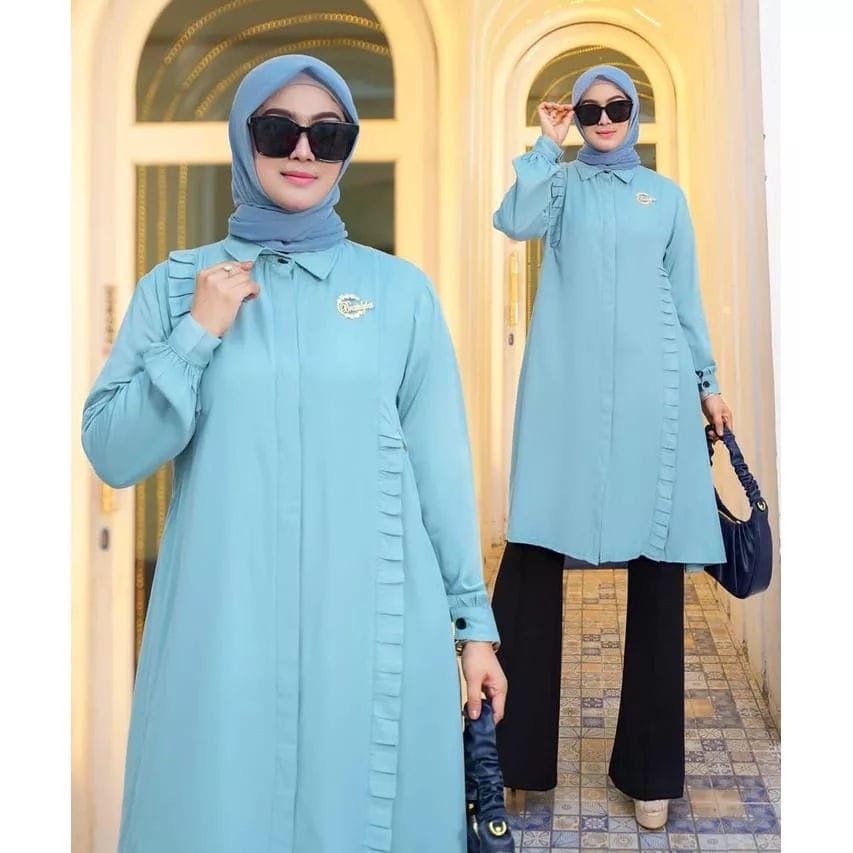 Raya Set Long Tunik Setelan Wanita Celana Panjang Ootd Wanita Set Baju Setelan Wanita Kekinian One Set Jumbo Ld115 cm