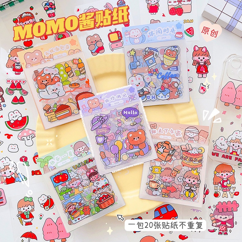 

[randomstuff] Sticker 2d Bungkus Isi 20 Lembar Pouch Colorful Tumblr Aesthetic Stiker Kecil Mini Sticker PVC Anti Air Korean Style Cute Girl Bear Stiker Lucu Dekorasi Gelas Diary Jurnal DIY Sticker Ins Momojan Berkualitas Stationary Kit