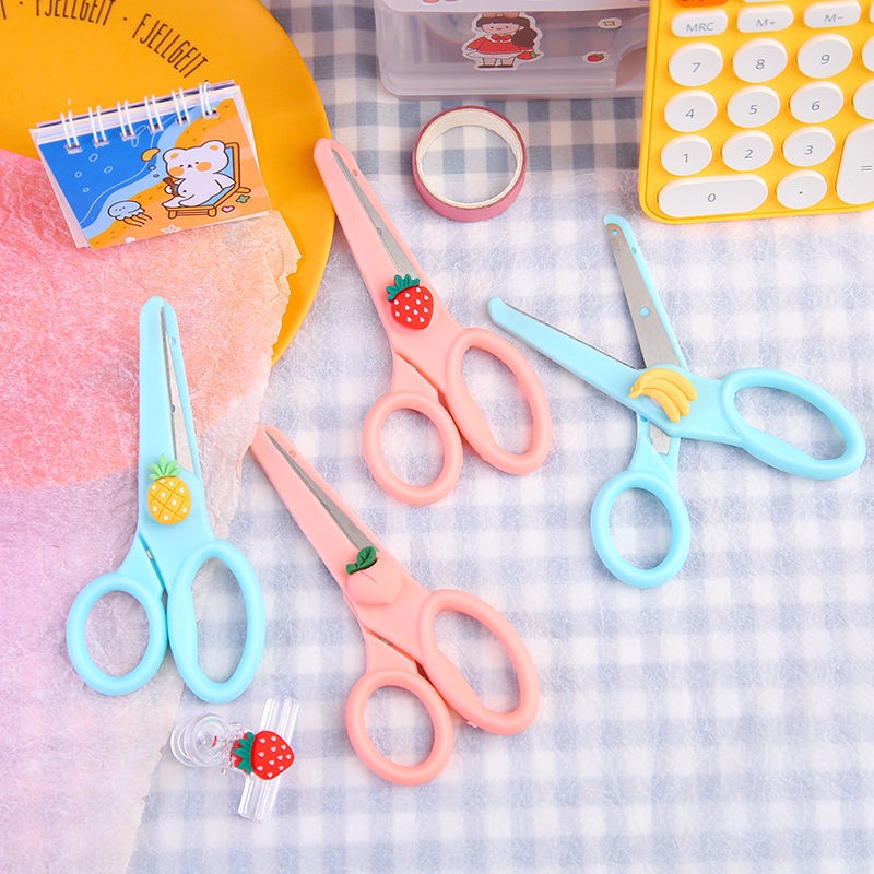 AVVET Gunting Lucu Alat Tulis Anak Sekolah Kartun Diy Kertas Buatan Tangan Kantor Kecantikan Portabel Portabel Portabel Scissors