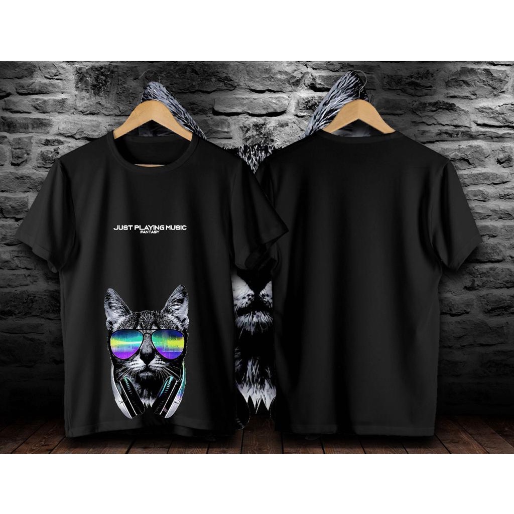 Kaos murah Kaos distro murah baju  distro pria t-shirt murah combed30s FST KUCING HITAM