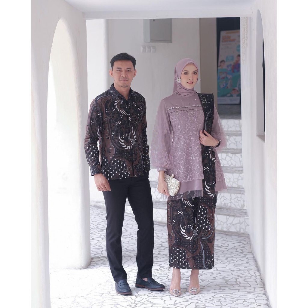 SHOPASHOP SOLO Batik Kebaya Couple Brukat Ayyara Tulle Mutiara Aplikasi Payet Cantik - Kebaya Wisuda - Kebaya Kondangan - Kebaya Tunangan