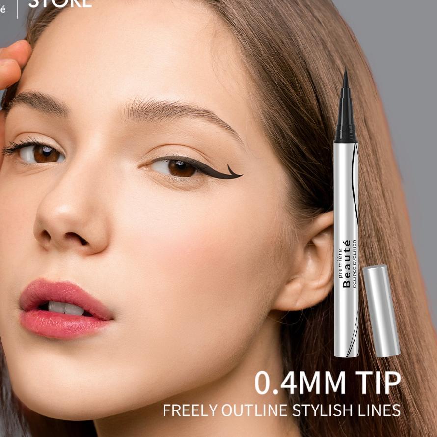 LLA179 [BPOM] Premiere Beaute Waterproof Eyeliner Tahan Hingga 24 Jam Soft Tip Brush Hitam eyeliner 