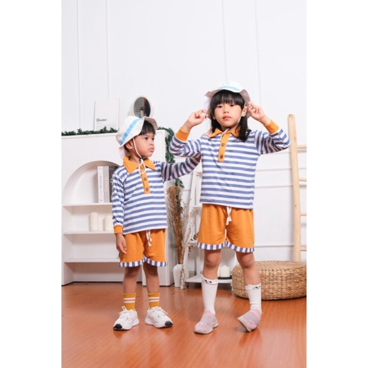 TRINITY SET - Promo 10.10 Baju Setelan kerah belang Anak Bayi Baby Kids Cewek Cowok Perempuan LakiLaki Lucu Murah katun 1 2 3 4