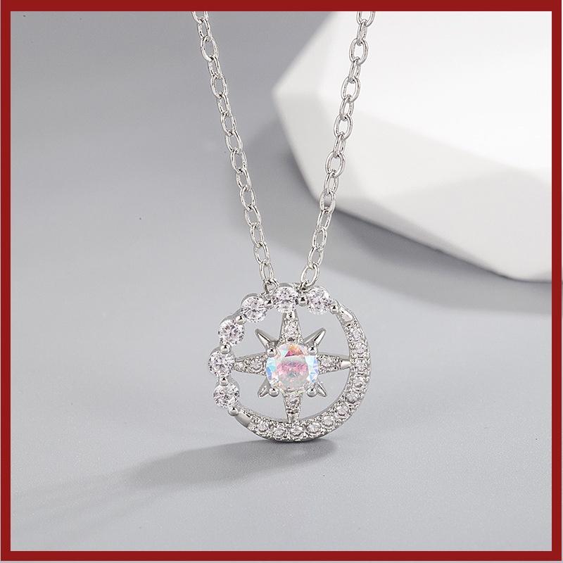 Kalung S925 Perak Delapan Berujung Bintang Moonstone U1505