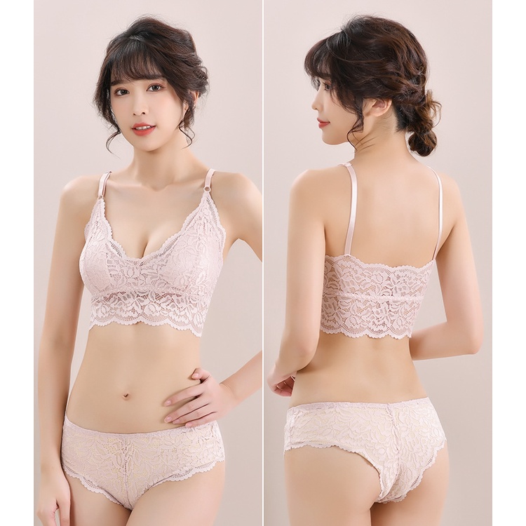 Bra Set Lingerie Set Renda Bra dan Celana Dalam Seksi Transparan Busa BH CD Wanita Baju Dinas Malam