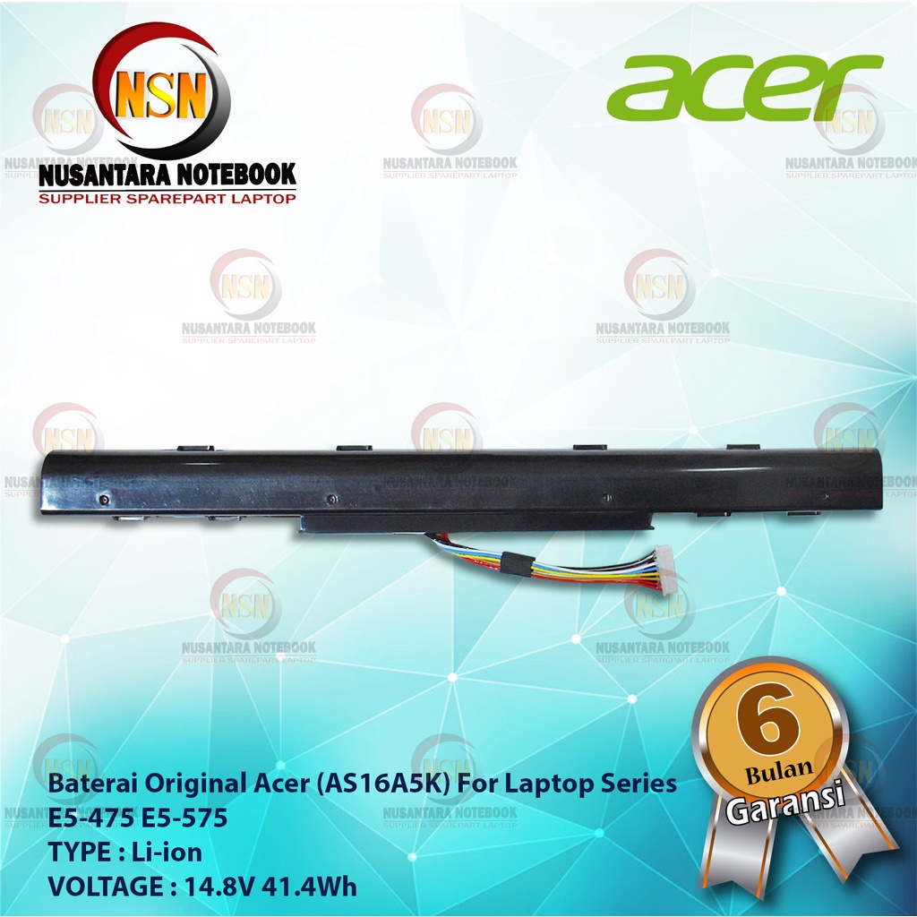 Baterai Internal Original Laptop Acer AS16A5K for Laptop Series E5-475 E5-575 14.8V 41.4Wh