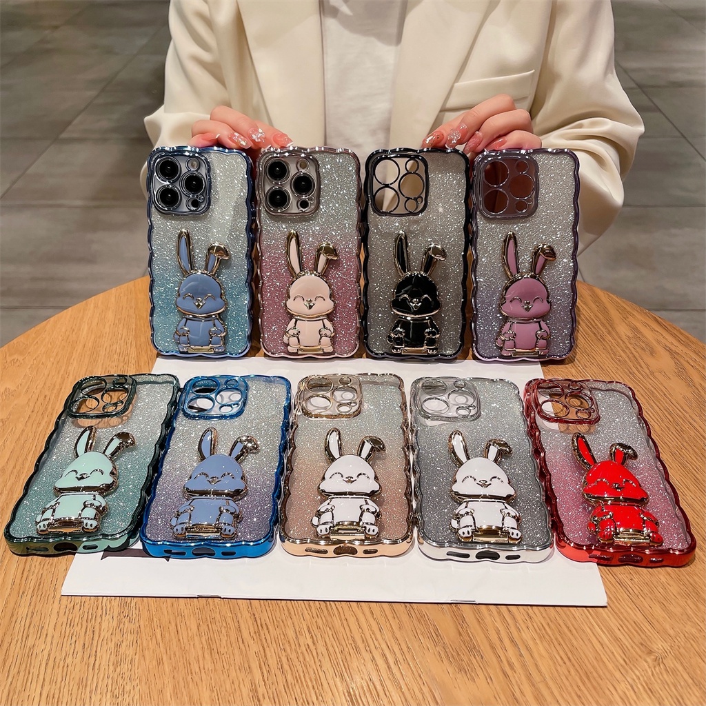 Kreatif 3D Kelinci stand case iphone 11 pro max case iphone 13 12 promax xs max XR 7plus/8plus Estetik Kreatif Tertutup Penuh shockproof Kartun soft case