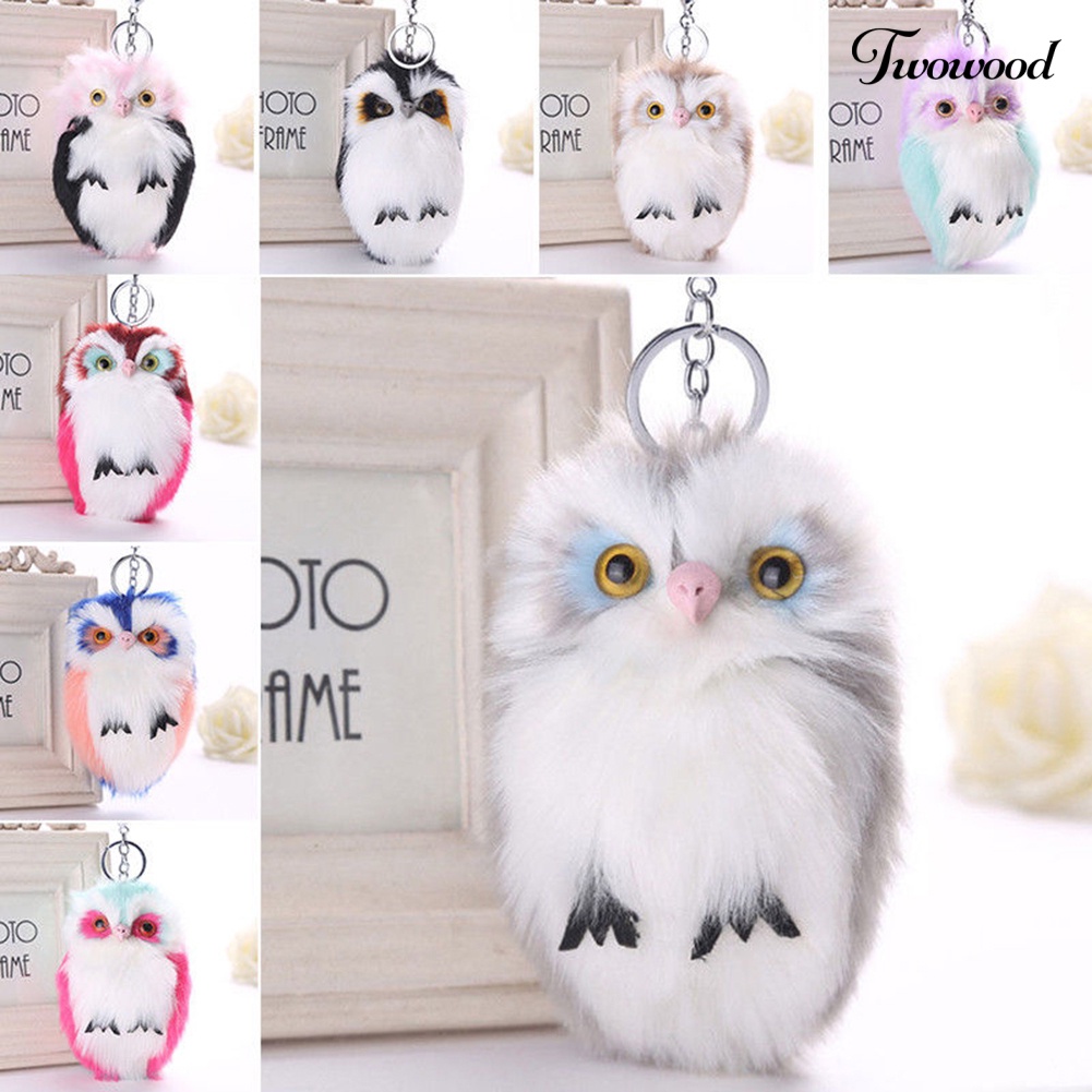 Twowood Lembut Lucu Handbag Car Keyrings Keychain Owl Liontin Pompom Berbulu Tas Hadiah