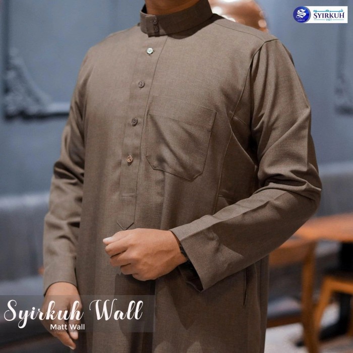 {FamilyStore} Jubah Syirkuh Woll Dewasa style al haramain gamis pria - coklat keabuan 50/24 Berkuali
