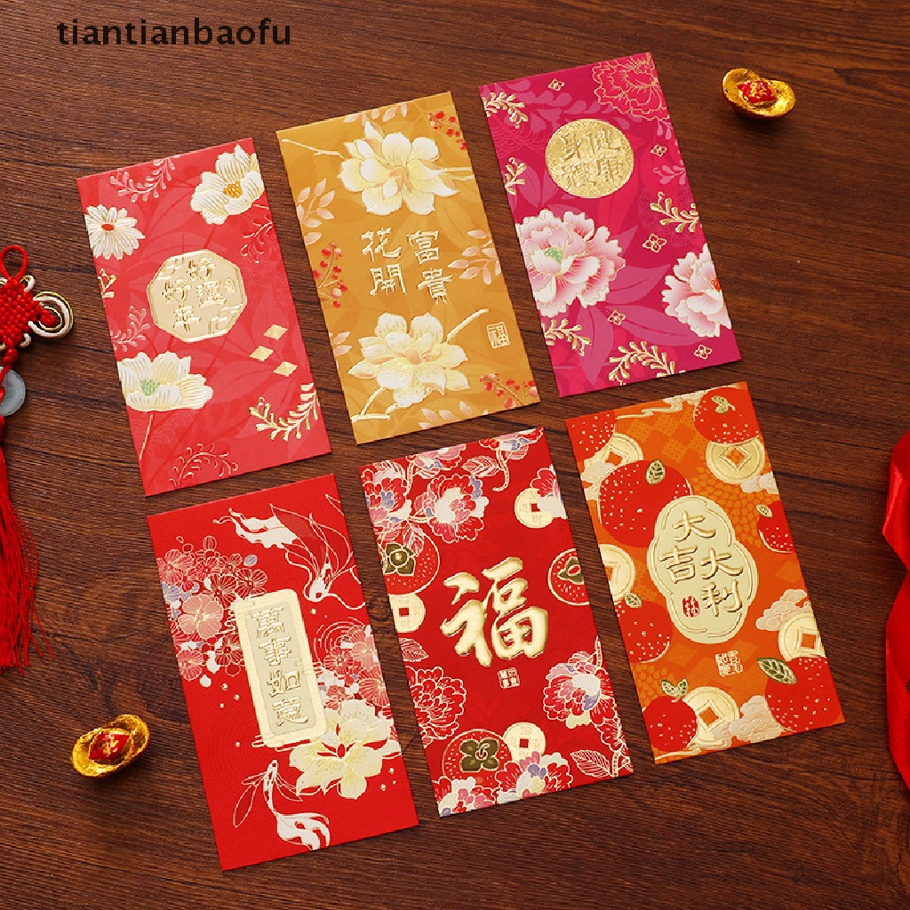 [tiantianbaofu] 6 Pcs 2023tahun Kelinci Imlek Festival Hongbao Bronzing Amplop Merah Kantong Uang Butik