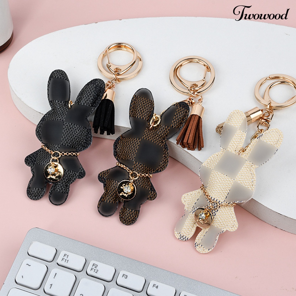 Twowood Rabbit Keychain Desain Hewan Tekstur Lembut Isi Penuh Anti Gores Ada Deformasi Hadiah Memberikan Kulit Imitasi Boneka Boneka Kelinci Keychain Tas Aksesori