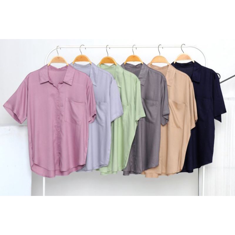 kemeja lengan pendek polos wanita