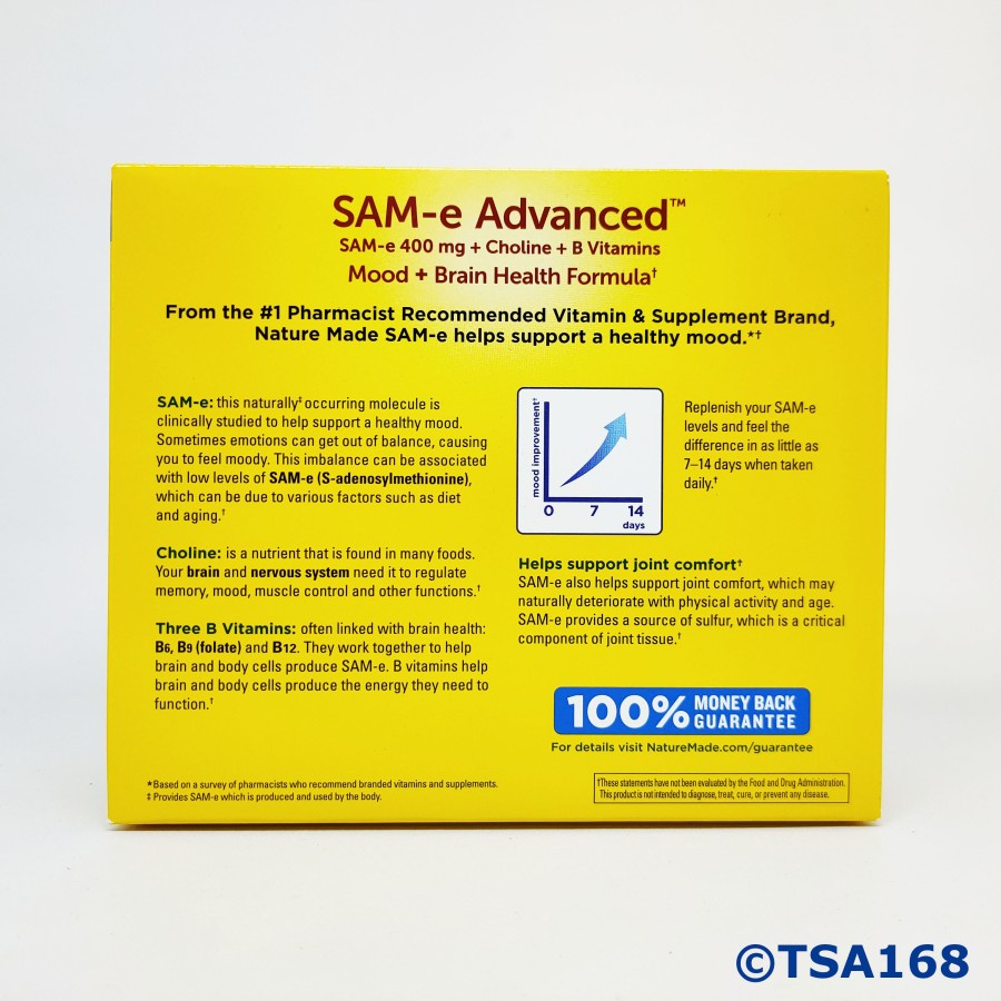 Nature Made SAM-e Advanced 400 mg 60 Tab Support Healthy Mood &amp; Brain