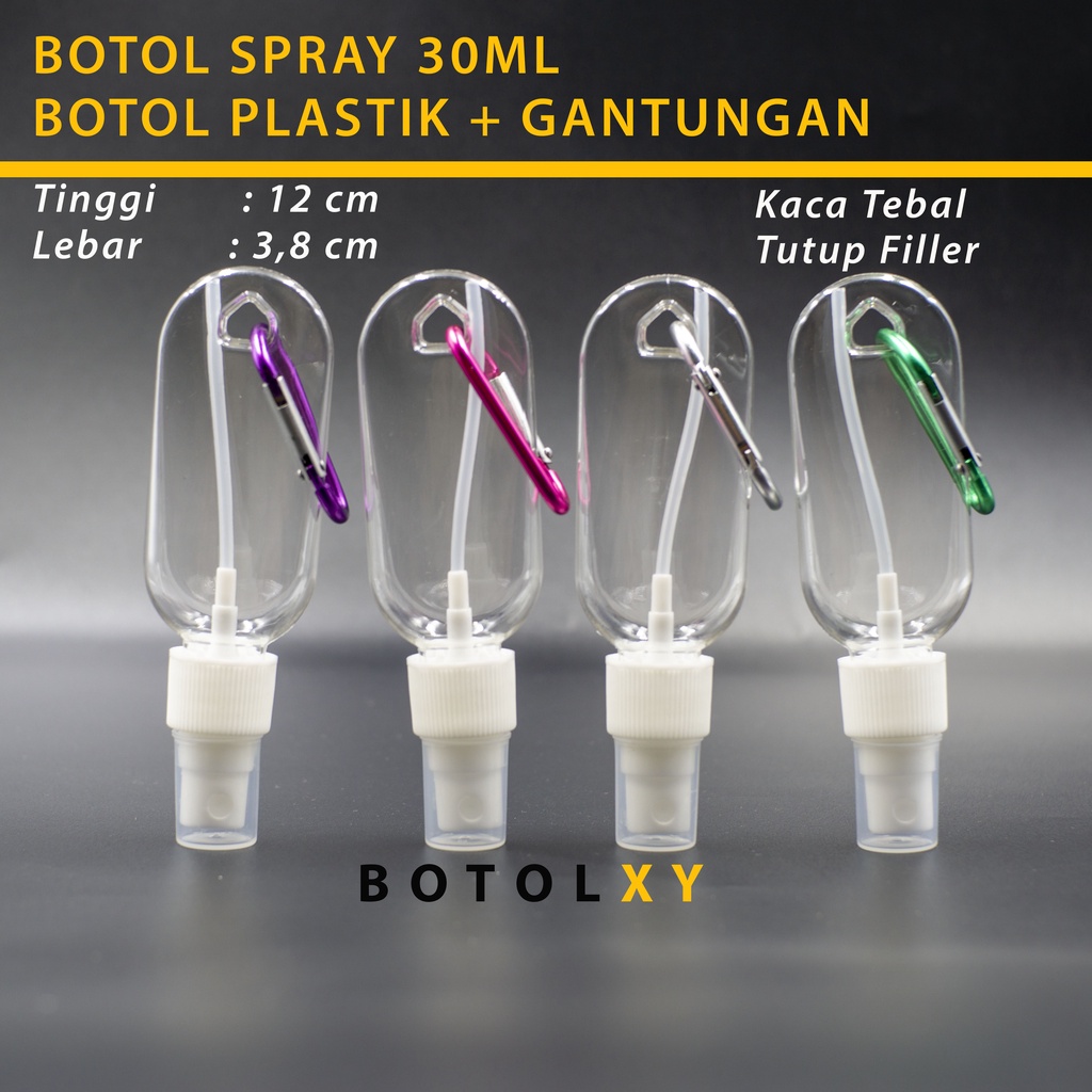 Botol Plastik 30ml Spray + Gantungan / Carabiner Hand Sanitizer