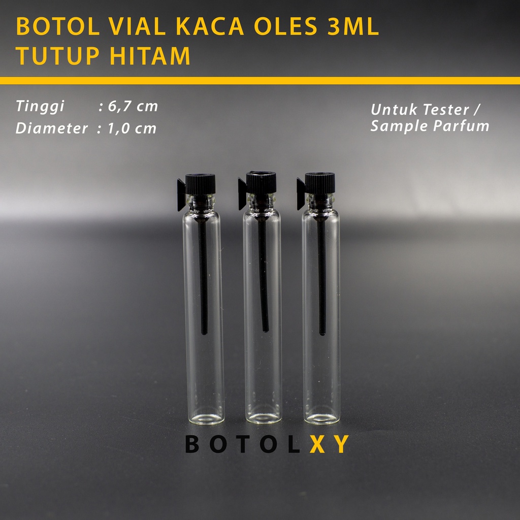 Vial 3ml Botol Lidi Tester Sample Parfum Kaca Stik Oles Mini - Hitam