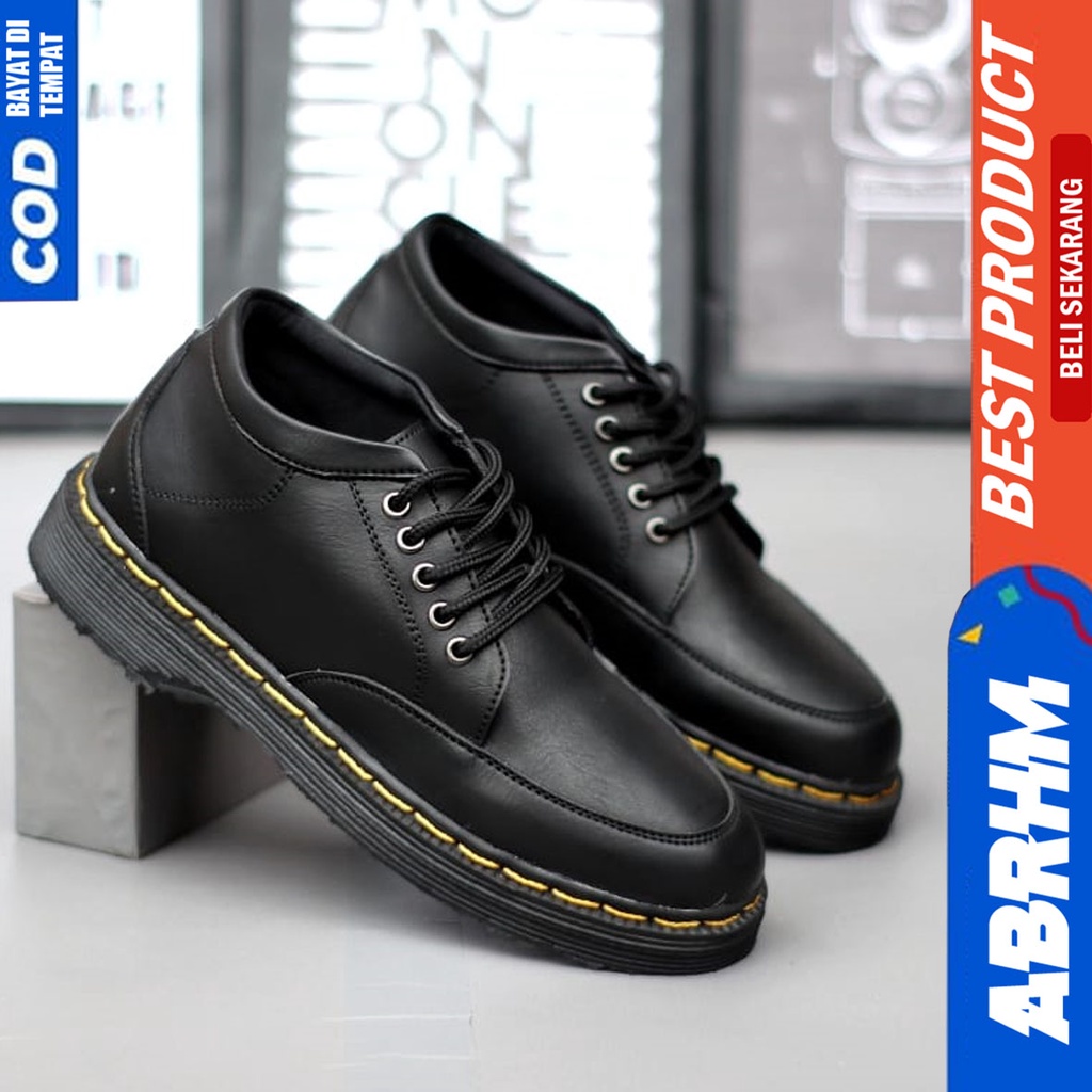 Sepatu Formal Pantofel Docmart Low Boots Kerja Pria Hitam Abrhm HUGO