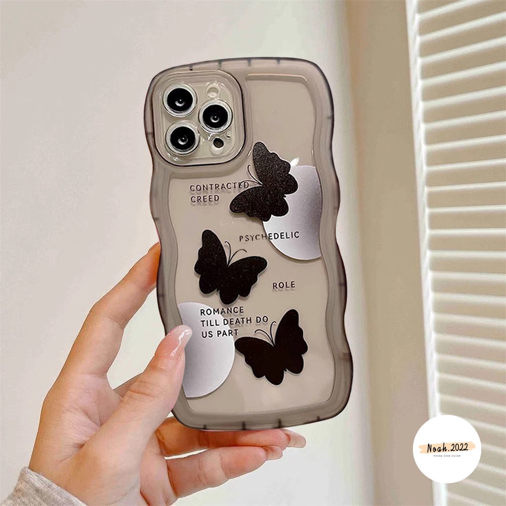 Casing Untuk Realme C53 10 C35 C55 C33 C30 C21 C20 C20A C11 C12 C15 C17 C21Y C25Y C25 C25s C3 9 8 Pro 7 7i 5 5i 6i 5s Kecil Hitam Butterfly Soft Case Gelombang Tepi Penutup Belakang