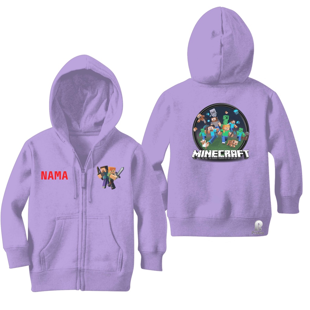 SWEATER HOODIE ZIPPER ANAK MOTIF MINECRAFT UNISEX (FREE NAMA)