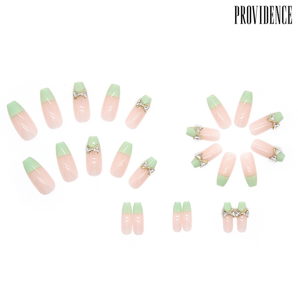 Providence 1set Balet Kuku Palsu Mempesona Efek Visual Mudah Dilepas Penuh Penutup DIY Gaya Panjang Stick on Green Ikatan Simpul Manicure Tips Nail Salon Supply