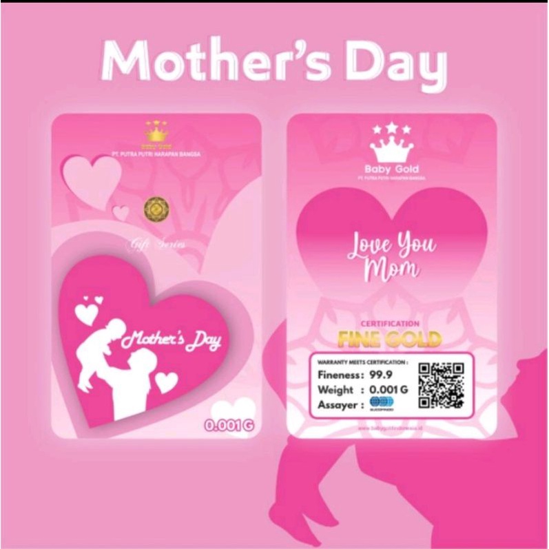 Kado / Souvenir  Emas mini Hari Ibu (Happy Mother's Day) 0,001,0.002, 0.005 & 0.01 gram.
