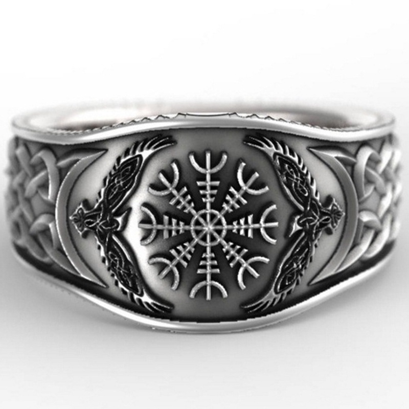 Cincin Vintage Nordic Viking Pola Kompas Untuk Pria Punk Rock Hip Hop Pesta Perhiasan Hadiah