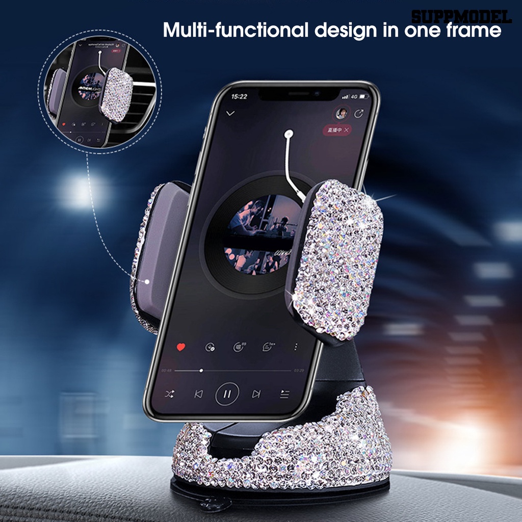 [Auto] Braket Navigasi Mobil Kerajinan Tangan Berlian Imitasi Multi-Siku Rotasi Sudut Built-in Musim Semi Ditarik Otomatis Tetap Aksesori Mobil Kompatibilitas Lebar