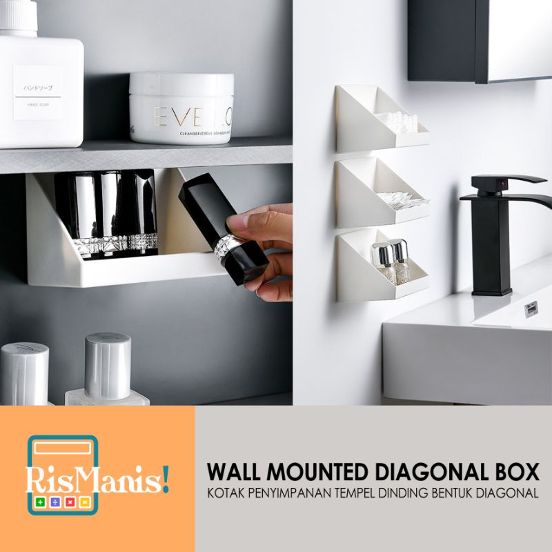 WALL MOUNTED DIAGONAL BOX - Kotak Penyimpanan Serbaguna Storage Tempel Tembok Perekat Kuat Rak Lemari Dinding WC Bentuk Diagonal Kamar Mandi Dapur Simpan Alat Makeup