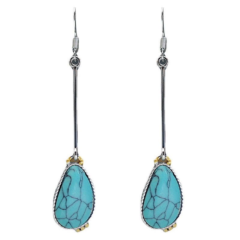 Vintage Wanita Anting Faux Turquoise Bentuk Labu Panjang Menjuntai Ear Hooks Perhiasan