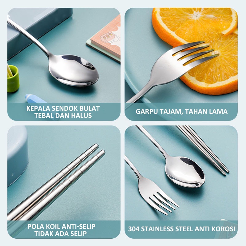 KAGK Set Sendok Garpu Stainless Steel 2/3 Potong Sumpit Sendok Garpu Dengan Set Kotak Sendok Garpu