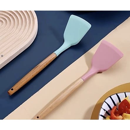 KING[SMW] Spatula Silicone Gagang Kayu / Spatula Silikon Tahan Panas / Wooden Spatula / Spatula Masak Anti Masak
