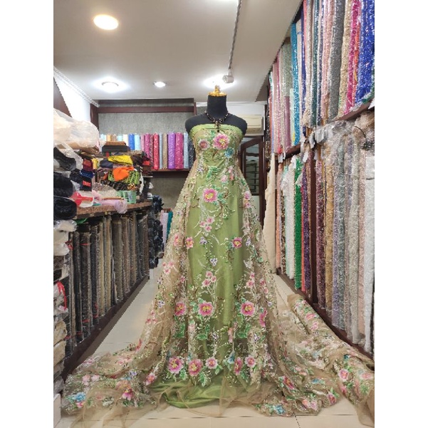 Kain Tile Brokat Valentino Multicolor 3D AT342 Hijau Sage