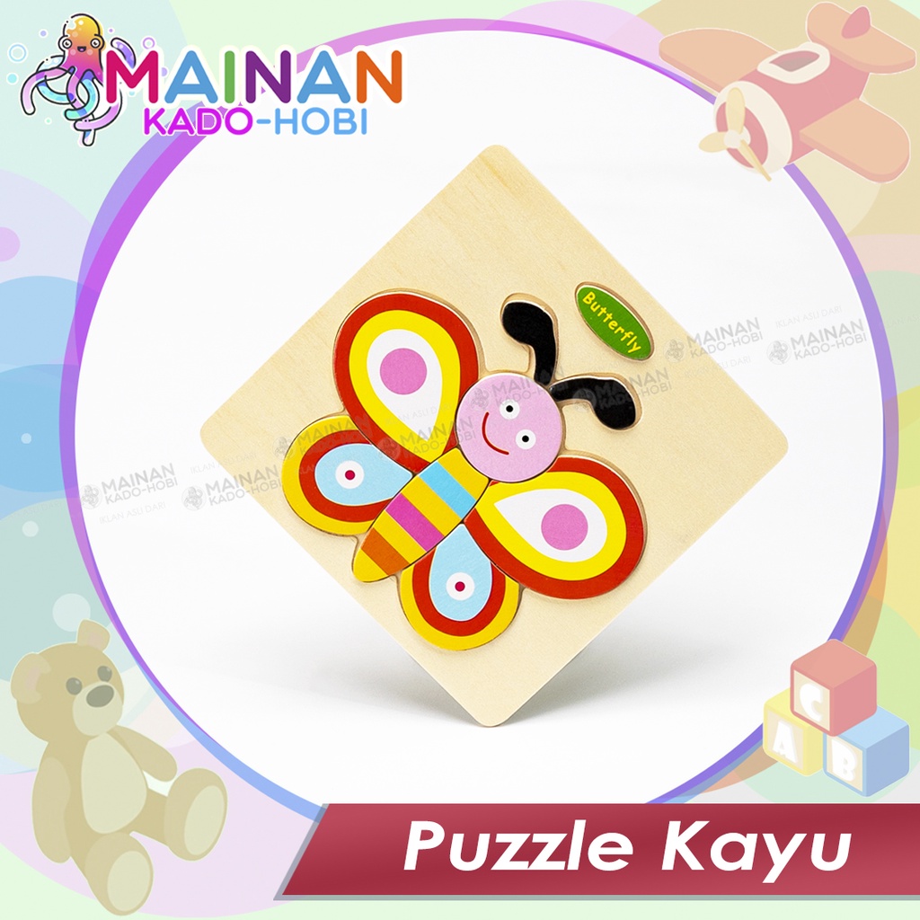 MAINAN HADIAH ANAK PUZZLE KAYU MOTIF KARAKTER BUTTERFLY KUPU-KUPU