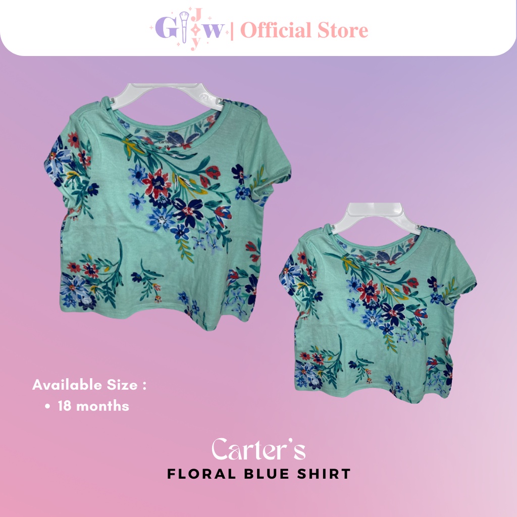 A5020 CARTER'S floral blue shirt / baju anak kecil bayi remaja girl bodysuit jumper pakaian perempuan laki laki cowo cewe cewek cowok kemeja overall lucu unik imut gemas gemes murah sisa ekspor export kaos kaus