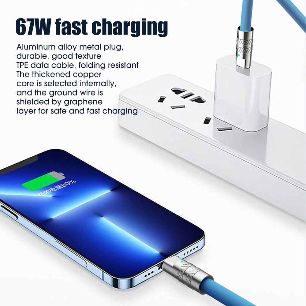 1pcs 120W 6A Super Fast Charge Liquid Silicone Data Line Aluminium Alloy Antarmuka Pengisian Cepat Kabel Data Quick Charge Cable Bold Data Line Untuk Type-C