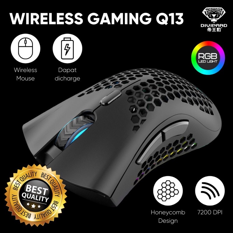 Jual mouse wireless gaming charging divipard honey comb Q13 rgb putih