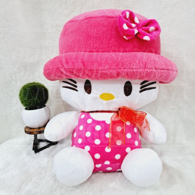 Boneka Hello Kitty Topi Pink Boneka Hello Kitty Polkadot Boneka Hello Kitty Putih Pink