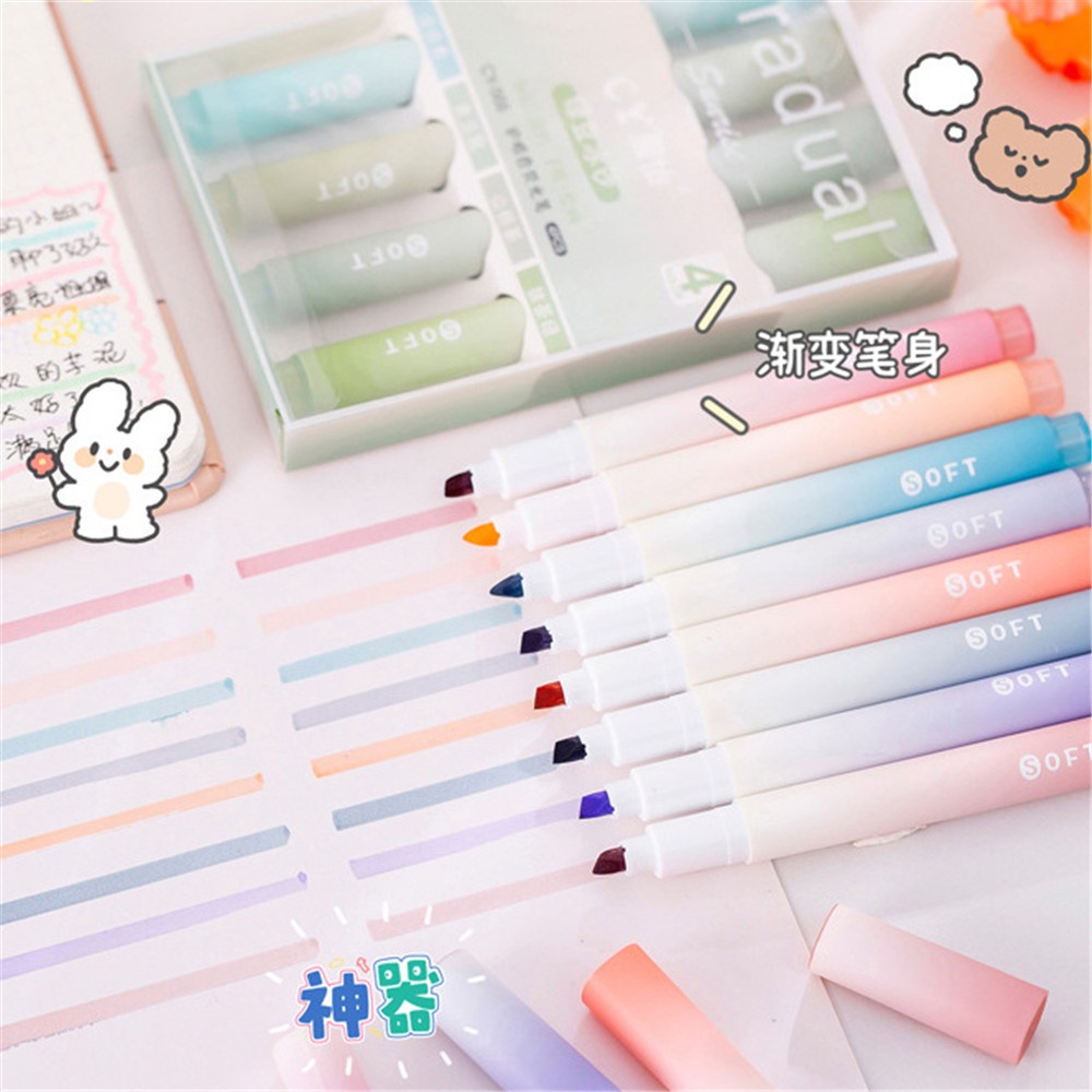 [COD Tangding]4 Pcs Gradual Colour Stabilo Pen Siswa Pelindung Mata Menandai Neon Pen Stationery