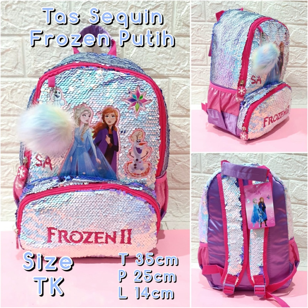 Tas Sekolah Ransel Anak TK dan SD Motif Sequin Pink LOL dan Unicorn Backpack Anak Perempuan