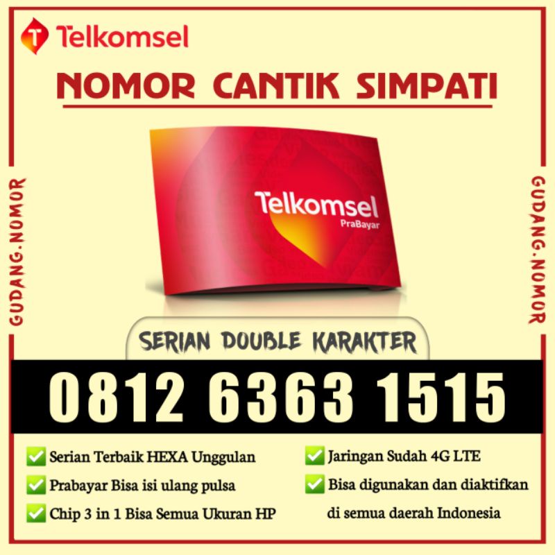 Nomor Cantik Simpati Telkomsel 4G 6363 1515 ABAB CDCD