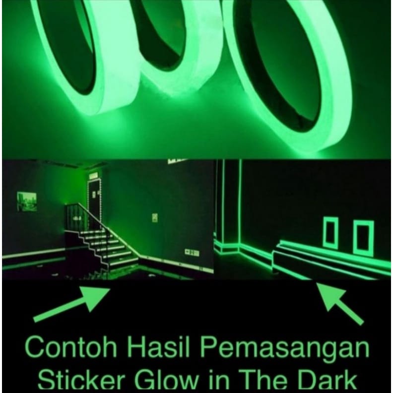 LAKBAN GLOW /STICKER GLOW IN THE DARK HIJAU TAPE KEREN ukuran1cm/3M , 3cm/3M /LUMINOS TAPE STICKER GLOIN THE W DARK