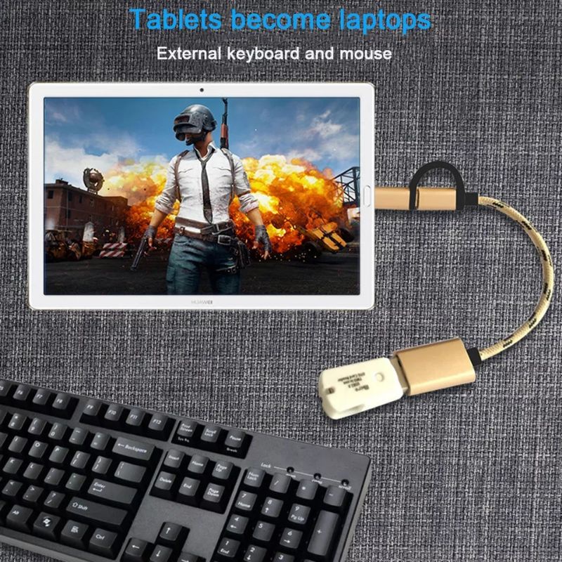 Kabel OTG 2 in 1 Micro USB + Type-C Nylon Braided Cable On the Go
