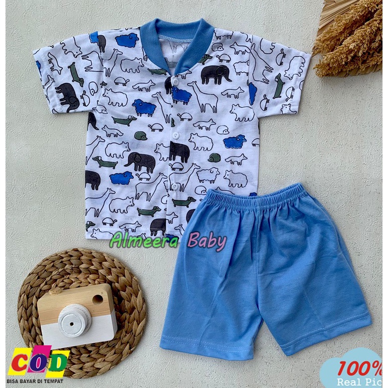 Setelan Baju Bayi Piyama Bayi Lengan Pendek Kancing Depan Usia 3-12 Bulan Almeera Baby and Kids